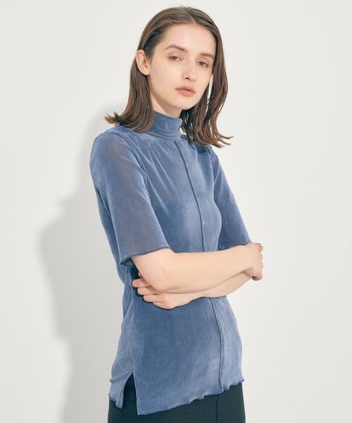 PUBLIC TOKYO（パブリックトウキョウ）の「【洗える】ベロアチュールハーフスリーブカットソー（Tシャツ/カットソー・レディース・ブラック/サックスブルー/パープル・FREE）」の6枚目の写真