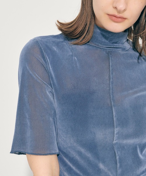 PUBLIC TOKYO（パブリックトウキョウ）の「【洗える】ベロアチュールハーフスリーブカットソー（Tシャツ/カットソー・レディース・ブラック/サックスブルー/パープル・FREE）」の8枚目の写真