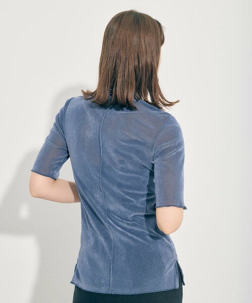 PUBLIC TOKYO（パブリックトウキョウ）の「【洗える】ベロアチュールハーフスリーブカットソー（Tシャツ/カットソー・レディース・ブラック/サックスブルー/パープル・FREE）」の7枚目の写真