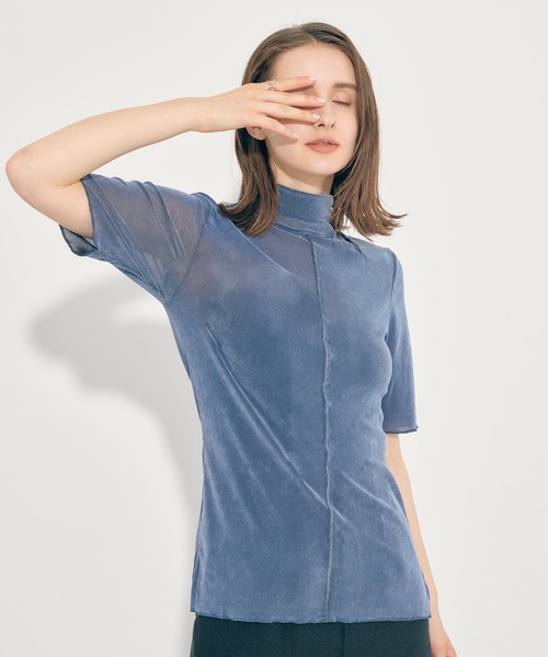 PUBLIC TOKYO（パブリックトウキョウ）の「【洗える】ベロアチュールハーフスリーブカットソー（Tシャツ/カットソー・レディース・ブラック/サックスブルー/パープル・FREE）」の5枚目の写真