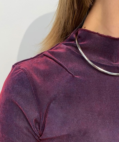 PUBLIC TOKYO（パブリックトウキョウ）の「【洗える】ベロアチュールハーフスリーブカットソー（Tシャツ/カットソー・レディース・ブラック/サックスブルー/パープル・FREE）」の13枚目の写真