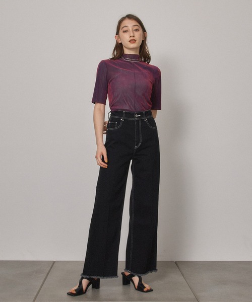 PUBLIC TOKYO（パブリックトウキョウ）の「【洗える】ベロアチュールハーフスリーブカットソー（Tシャツ/カットソー・レディース・ブラック/サックスブルー/パープル・FREE）」の22枚目の写真