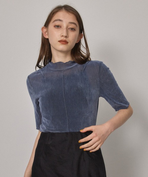 PUBLIC TOKYO（パブリックトウキョウ）の「【洗える】ベロアチュールハーフスリーブカットソー（Tシャツ/カットソー・レディース・ブラック/サックスブルー/パープル・FREE）」の15枚目の写真