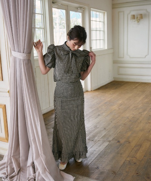 MIRO AMURETTE（ミロアミュレット）の「gingham check skirt/ギンガムチェックスカート（スカート・レディース・ブラック/ベージュ・SMALL/MEDIUM）」の8枚目の写真