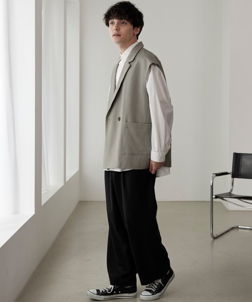 MONO-MART(モノマート)の「TRストレッチ オーバーテーラードジレベスト(ベスト・メンズ・グレー系/グリーン/グレー/ブラック/バーガンディー・M/L)」の9枚目の写真