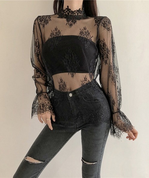 セール I Dare ハイネック シースルー 花柄 レース トップス その他トップス I Dare アイディア のファッション通販 Zozotown
