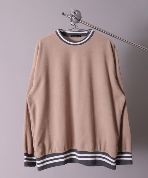 BAYBLO（ベイブロ）の「(DV)【ユニセックス】ライン入り マイクロフリース スウェット プルオーバー（スウェット・メンズ・ブラック/チャコールグレー/ダークグリーン/ベージュ/ネイビー/グレイッシュベージュ・LARGE/MEDIUM/X-LARGE）」の4枚目の写真