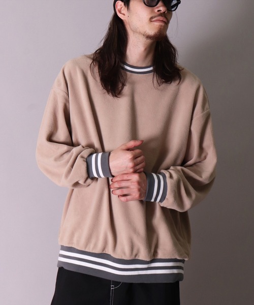 BAYBLO（ベイブロ）の「(DV)【ユニセックス】ライン入り マイクロフリース スウェット プルオーバー（スウェット・メンズ・ブラック/チャコールグレー/ダークグリーン/ベージュ/ネイビー/グレイッシュベージュ・LARGE/MEDIUM/X-LARGE）」の10枚目の写真