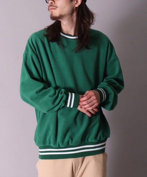 BAYBLO（ベイブロ）の「(DV)【ユニセックス】ライン入り マイクロフリース スウェット プルオーバー（スウェット・メンズ・ブラック/チャコールグレー/ダークグリーン/ベージュ/ネイビー/グレイッシュベージュ・LARGE/MEDIUM/X-LARGE）」の14枚目の写真