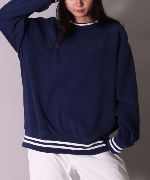 BAYBLO（ベイブロ）の「(DV)【ユニセックス】ライン入り マイクロフリース スウェット プルオーバー（スウェット・メンズ・ブラック/チャコールグレー/ダークグリーン/ベージュ/ネイビー/グレイッシュベージュ・LARGE/MEDIUM/X-LARGE）」の16枚目の写真