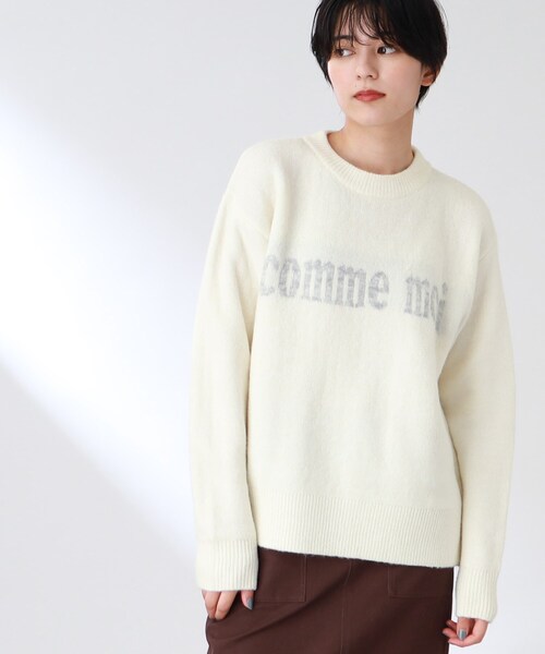 THE SHOP TK (ザ ショップ ティーケー )の「◆【洗える】クルーネックロゴニット(ニット/セーター・レディース・ダークグリーン/オフホワイト/サンドベージュ・12/13)」の1枚目の写真