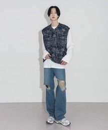 【UNISEX】パターンオーバーフィットVネックベスト