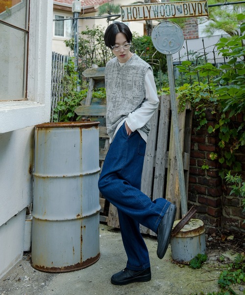 FOLLOWIN（フォロウィン）の「【UNISEX】パターンオーバーフィットVネックベスト（ベスト・メンズ・ブラック/ネイビー/グレー・FREE）」の18枚目の写真