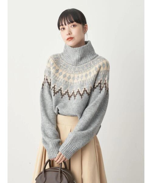 earth music&ecology(アースミュージックアンドエコロジー)の「ノルディックショートニットプルオーバー knit(ニット/セーター・レディース・ブラック/オフホワイト/杢グレー・FREE)」の5枚目の写真