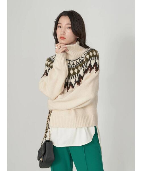 earth music&ecology(アースミュージックアンドエコロジー)の「ノルディックショートニットプルオーバー knit(ニット/セーター・レディース・ブラック/オフホワイト/杢グレー・FREE)」の7枚目の写真