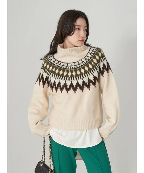earth music&ecology(アースミュージックアンドエコロジー)の「ノルディックショートニットプルオーバー knit(ニット/セーター・レディース・ブラック/オフホワイト/杢グレー・FREE)」の8枚目の写真