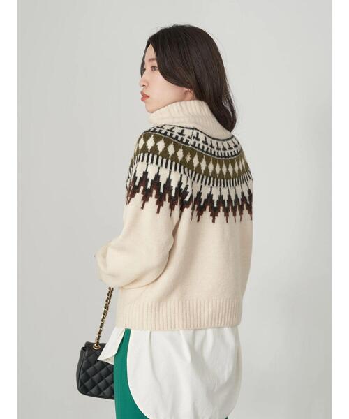 earth music&ecology(アースミュージックアンドエコロジー)の「ノルディックショートニットプルオーバー knit(ニット/セーター・レディース・ブラック/オフホワイト/杢グレー・FREE)」の9枚目の写真