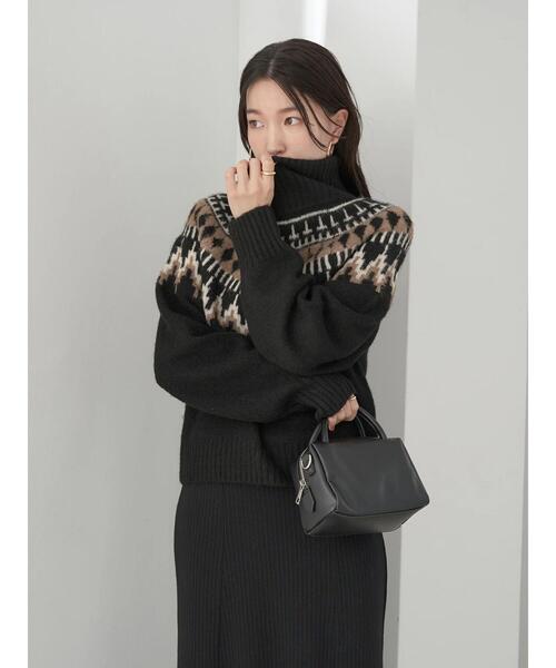 earth music&ecology(アースミュージックアンドエコロジー)の「ノルディックショートニットプルオーバー knit(ニット/セーター・レディース・ブラック/オフホワイト/杢グレー・FREE)」の14枚目の写真