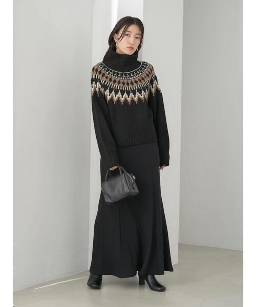 earth music&ecology(アースミュージックアンドエコロジー)の「ノルディックショートニットプルオーバー knit(ニット/セーター・レディース・ブラック/オフホワイト/杢グレー・FREE)」の16枚目の写真