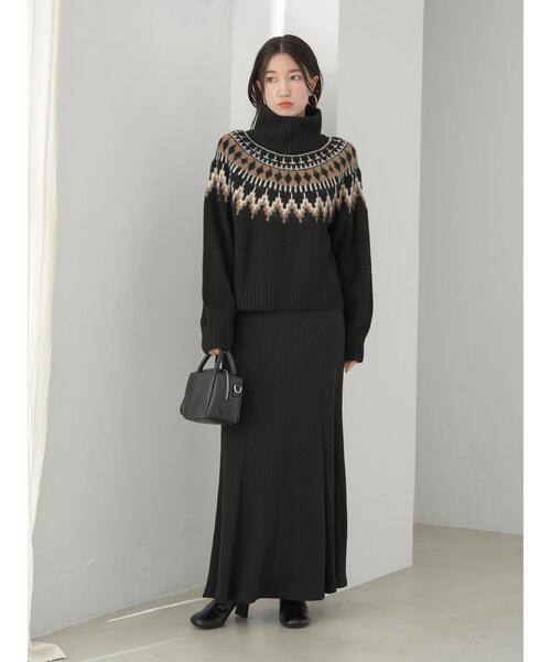 earth music&ecology(アースミュージックアンドエコロジー)の「ノルディックショートニットプルオーバー knit(ニット/セーター・レディース・ブラック/オフホワイト/杢グレー・FREE)」の17枚目の写真