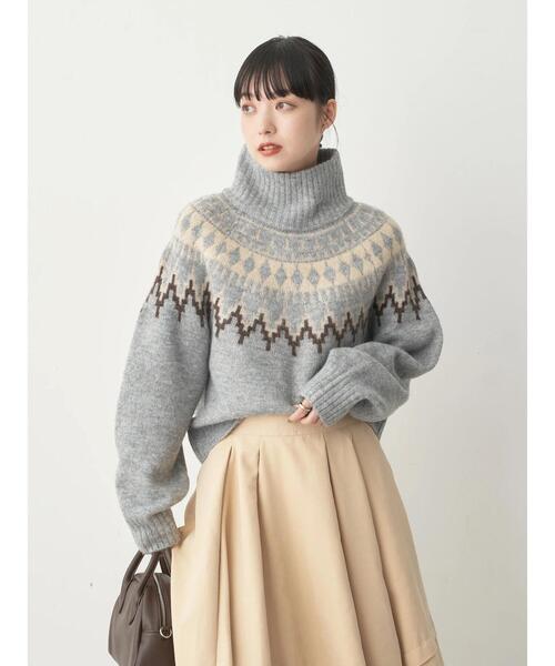 earth music&ecology(アースミュージックアンドエコロジー)の「ノルディックショートニットプルオーバー knit(ニット/セーター・レディース・ブラック/オフホワイト/杢グレー・FREE)」の19枚目の写真