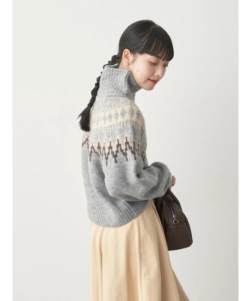 earth music&ecology(アースミュージックアンドエコロジー)の「ノルディックショートニットプルオーバー knit(ニット/セーター・レディース・ブラック/オフホワイト/杢グレー・FREE)」の20枚目の写真