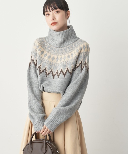 earth music&ecology(アースミュージックアンドエコロジー)の「ノルディックショートニットプルオーバー knit(ニット/セーター・レディース・ブラック/オフホワイト/杢グレー・FREE)」の3枚目の写真
