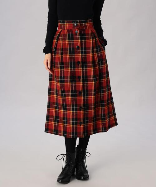 To b. by agnes b.（トゥービーバイアニエスベー）の「WT23 JUPE カラーネップチェックスカート（スカート・レディース・レッド・38/36/40）」の2枚目の写真