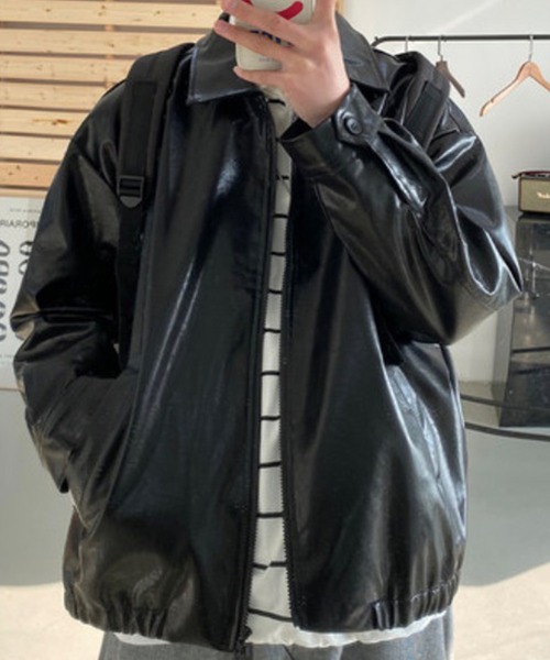 Auntie Rosa（アンティローザ）の「オーバーサイズ フェイクレザーブルゾン（ブルゾン・メンズ・ブラック/ブラウン・MEDIUM/LARGE/X-LARGE）」の3枚目の写真