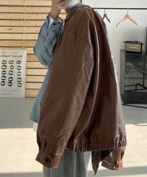 Auntie Rosa（アンティローザ）の「オーバーサイズ フェイクレザーブルゾン（ブルゾン・メンズ・ブラック/ブラウン・MEDIUM/LARGE/X-LARGE）」の4枚目の写真