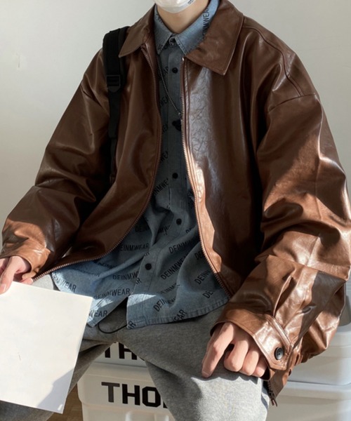 Auntie Rosa（アンティローザ）の「オーバーサイズ フェイクレザーブルゾン（ブルゾン・メンズ・ブラック/ブラウン・MEDIUM/LARGE/X-LARGE）」の5枚目の写真