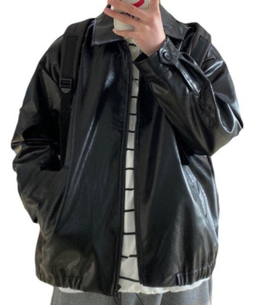 Auntie Rosa（アンティローザ）の「オーバーサイズ フェイクレザーブルゾン（ブルゾン・メンズ・ブラック/ブラウン・MEDIUM/LARGE/X-LARGE）」の6枚目の写真