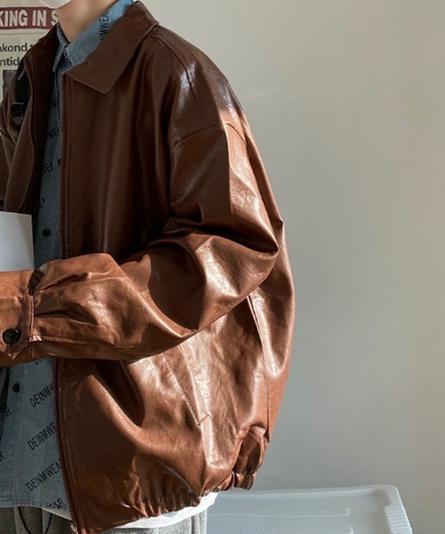 Auntie Rosa（アンティローザ）の「オーバーサイズ フェイクレザーブルゾン（ブルゾン・メンズ・ブラック/ブラウン・MEDIUM/LARGE/X-LARGE）」の7枚目の写真