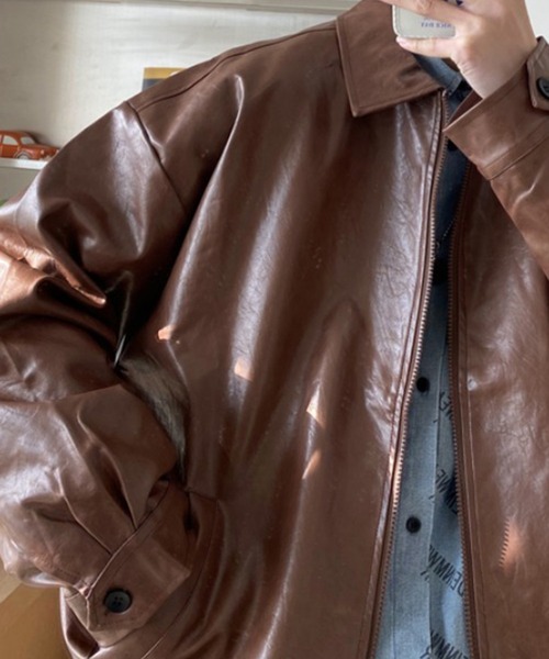 Auntie Rosa（アンティローザ）の「オーバーサイズ フェイクレザーブルゾン（ブルゾン・メンズ・ブラック/ブラウン・MEDIUM/LARGE/X-LARGE）」の8枚目の写真