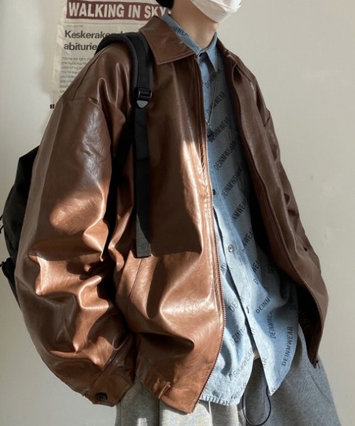 Auntie Rosa（アンティローザ）の「オーバーサイズ フェイクレザーブルゾン（ブルゾン・メンズ・ブラック/ブラウン・MEDIUM/LARGE/X-LARGE）」の9枚目の写真