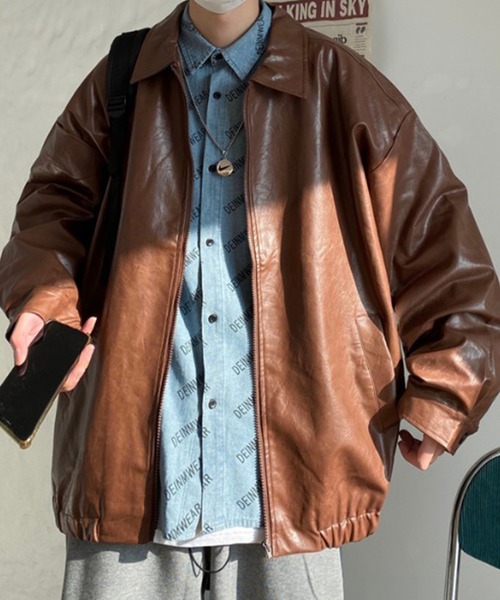 Auntie Rosa（アンティローザ）の「オーバーサイズ フェイクレザーブルゾン（ブルゾン・メンズ・ブラック/ブラウン・MEDIUM/LARGE/X-LARGE）」の10枚目の写真