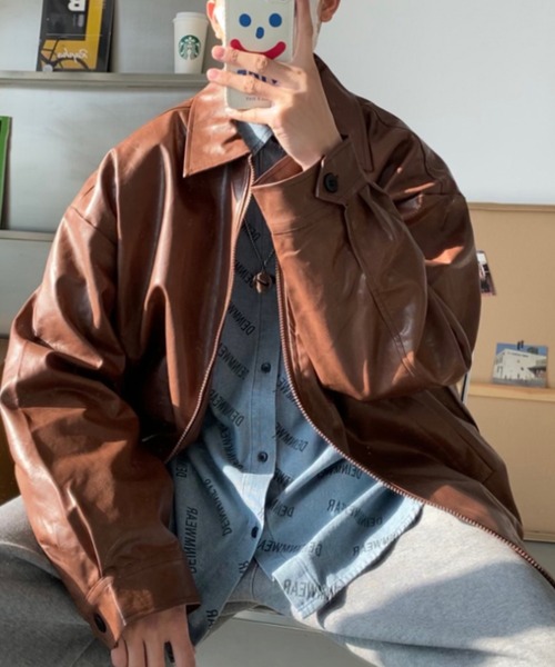 Auntie Rosa（アンティローザ）の「オーバーサイズ フェイクレザーブルゾン（ブルゾン・メンズ・ブラック/ブラウン・MEDIUM/LARGE/X-LARGE）」の12枚目の写真