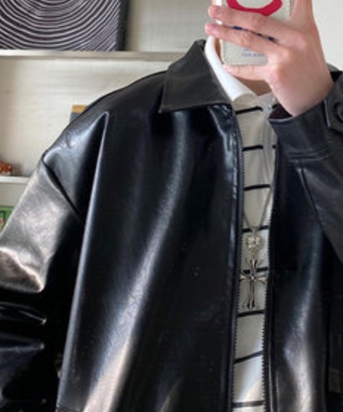 Auntie Rosa（アンティローザ）の「オーバーサイズ フェイクレザーブルゾン（ブルゾン・メンズ・ブラック/ブラウン・MEDIUM/LARGE/X-LARGE）」の15枚目の写真