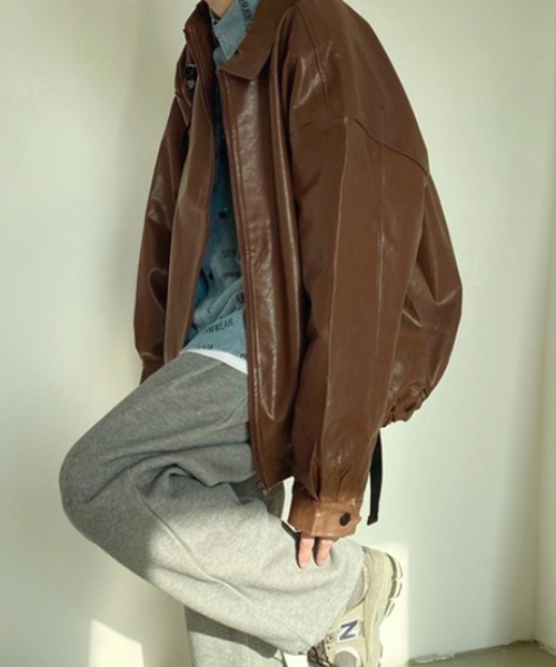 Auntie Rosa（アンティローザ）の「オーバーサイズ フェイクレザーブルゾン（ブルゾン・メンズ・ブラック/ブラウン・MEDIUM/LARGE/X-LARGE）」の18枚目の写真