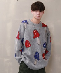 SPINNS | 【ゆったりシルエット】総柄マッシュルームデザイン ニット(ニット/セーター)