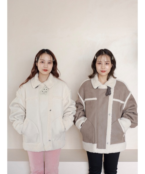 JUMELLE（ジュメロ）の「ボアフライトジャケット（ムートンコート・レディース・アイボリー/グレイッシュベージュ・FREE）」の7枚目の写真