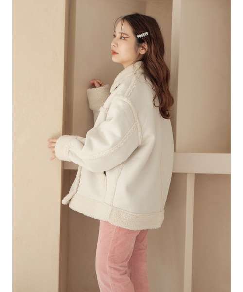 JUMELLE（ジュメロ）の「ボアフライトジャケット（ムートンコート・レディース・アイボリー/グレイッシュベージュ・FREE）」の14枚目の写真