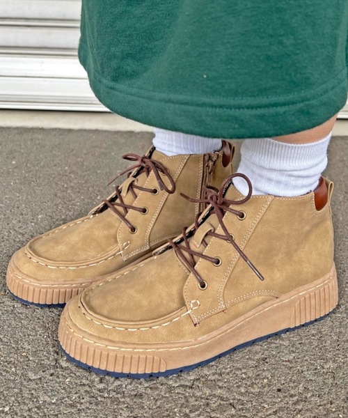 Sugar Sugar(シュガーシュガー)の「【SUGAR SUGAR シュガーシュガー】レースアップワークブーツ(ブーツ・レディース・ベージュ/ネイビー/グレー/イエロー/ワイン・S/M/L/LL)」の2枚目の写真