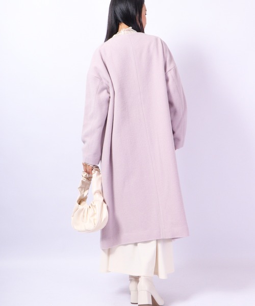 A.N.L（エーエヌエル　レーベル）の「A.N.L ウール混　丸首コート　オーバーサイズ　ドロップショルダー（ノーカラージャケット・レディース・ライトベージュ/ラベンダー・38）」の21枚目の写真