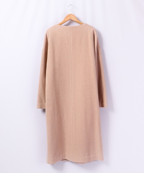 A.N.L（エーエヌエル　レーベル）の「A.N.L ウール混　丸首コート　オーバーサイズ　ドロップショルダー（ノーカラージャケット・レディース・ライトベージュ/ラベンダー・38）」の6枚目の写真