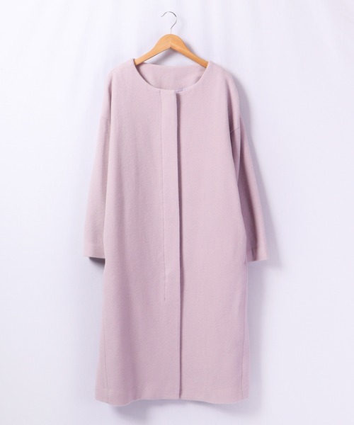 A.N.L（エーエヌエル　レーベル）の「A.N.L ウール混　丸首コート　オーバーサイズ　ドロップショルダー（ノーカラージャケット・レディース・ライトベージュ/ラベンダー・38）」の17枚目の写真