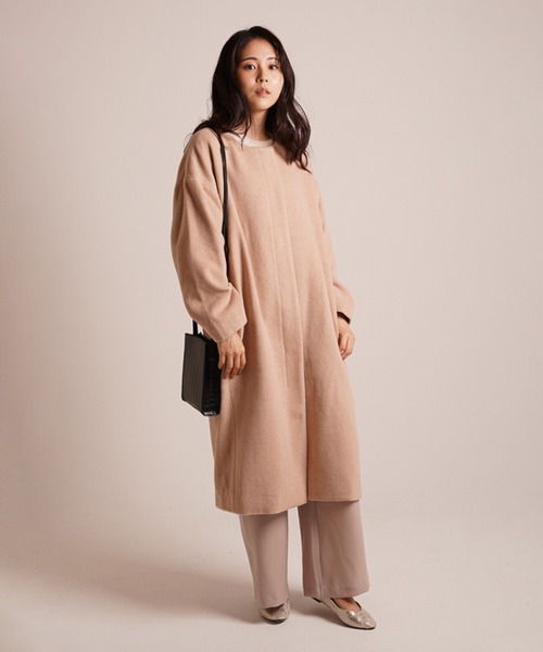 A.N.L（エーエヌエル　レーベル）の「A.N.L ウール混　丸首コート　オーバーサイズ　ドロップショルダー（ノーカラージャケット・レディース・ライトベージュ/ラベンダー・38）」の8枚目の写真