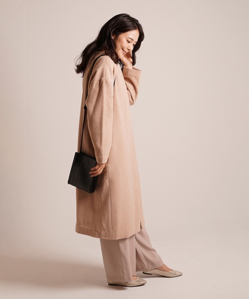 A.N.L（エーエヌエル　レーベル）の「A.N.L ウール混　丸首コート　オーバーサイズ　ドロップショルダー（ノーカラージャケット・レディース・ライトベージュ/ラベンダー・38）」の10枚目の写真