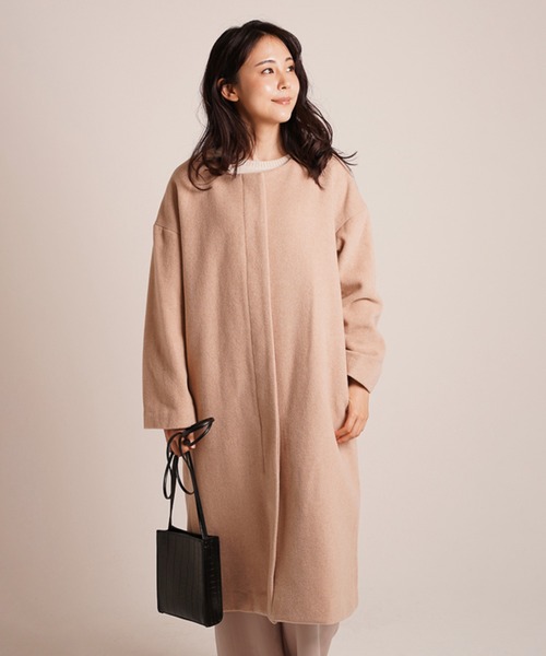 A.N.L（エーエヌエル　レーベル）の「A.N.L ウール混　丸首コート　オーバーサイズ　ドロップショルダー（ノーカラージャケット・レディース・ライトベージュ/ラベンダー・38）」の12枚目の写真