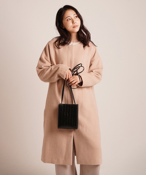 A.N.L（エーエヌエル　レーベル）の「A.N.L ウール混　丸首コート　オーバーサイズ　ドロップショルダー（ノーカラージャケット・レディース・ライトベージュ/ラベンダー・38）」の13枚目の写真